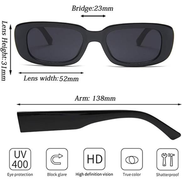 4 Pack Retro Sunglasses Vintage Sunglasses Small Square Rectangle 90s Glasses - Picture 6 of 7